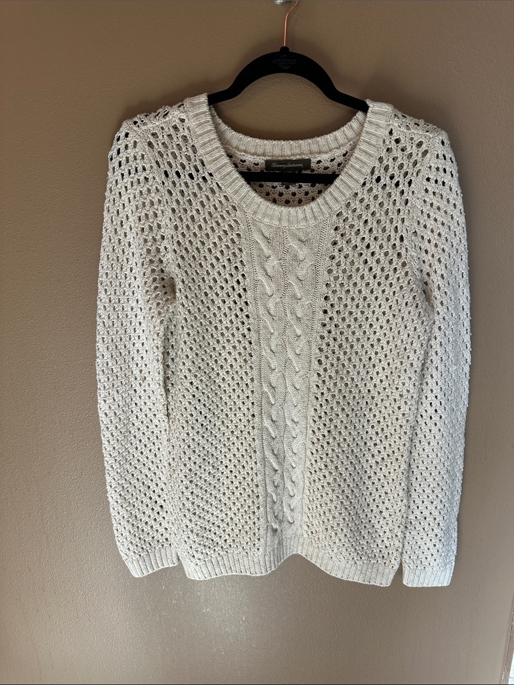 Tommy Bahama Cream Open-Stitch Cable Knit Crewneck Sweater